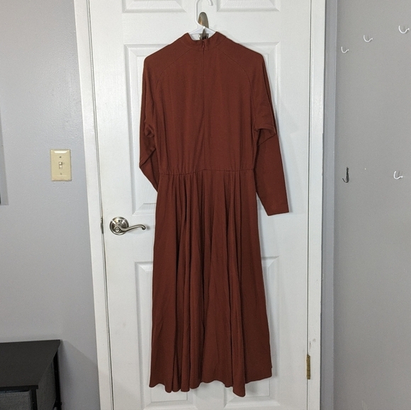Vintage 80s Mock Neck Rosemary Brantley Burnt Orange Prairie Circle Dress Size S - Picture 3 of 9